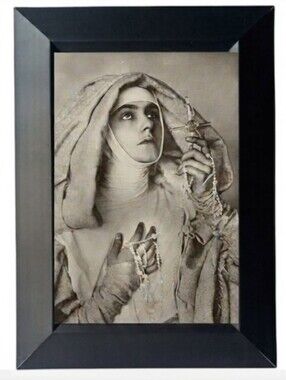 Vintage Creepie Nun Occult Halloween Oddy Framed Photo Print Pagan Goth Art Deco